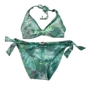 Lucky Brand Swimsuit  Bikini Set Top Bottom Tie Dye Polka Dot Halter Y2K Size M